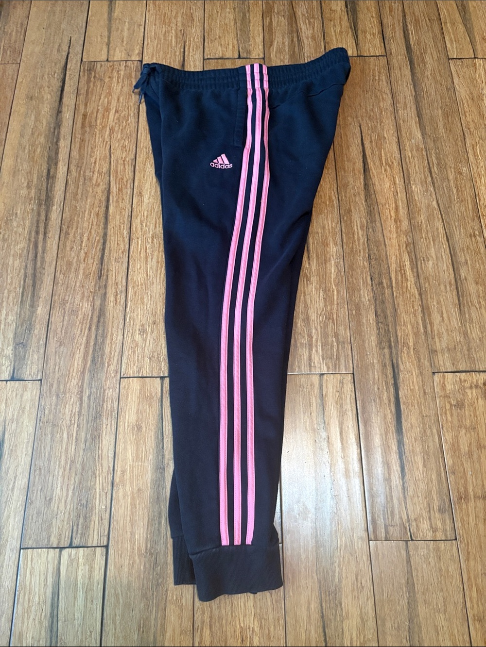 Adidas Sweatpants Joggers Size Youth Kids Girls 14/16 Black Pink Trim Athletic - Picture 7 of 8
